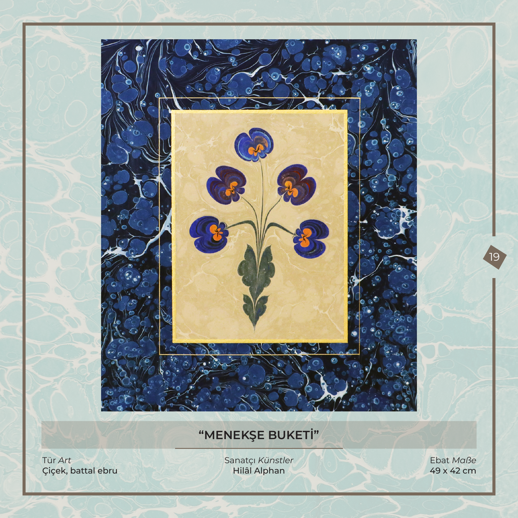 Veilchenstrauß - Hilâl Alphan - Ebru Kunstwerk, Blumen- und Battal-Ebru, 49 × 42 cm