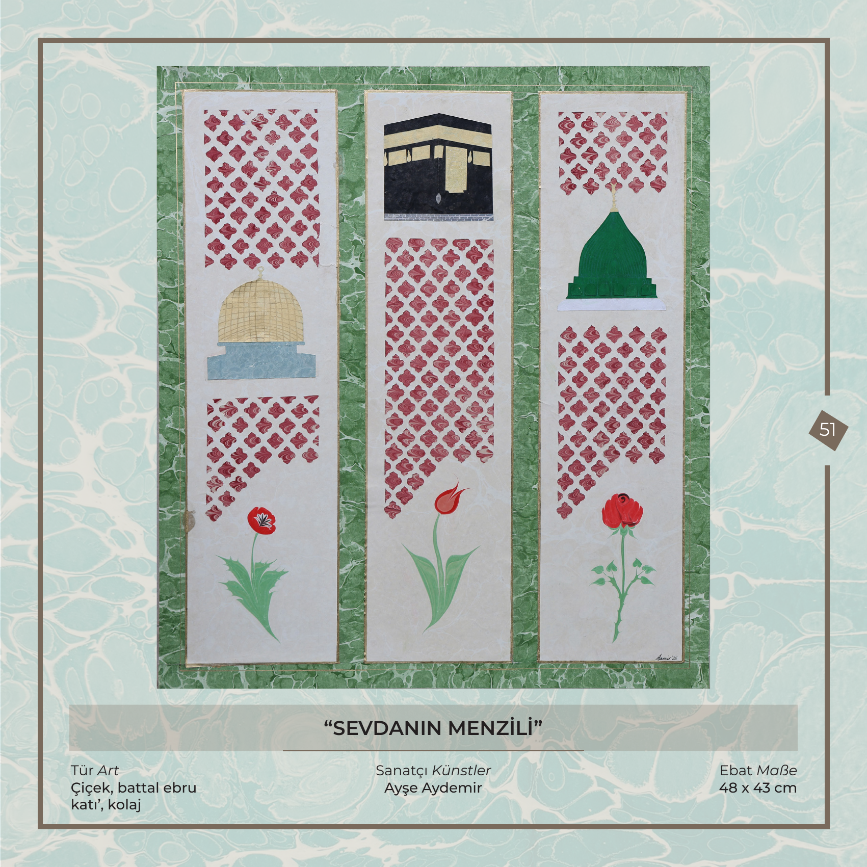 Das Ziel der Sehnsucht - Ayşe Aydemir - Ebru Kunstwerk, Blumen- und Battal-Ebru - Katı', Collage, 48 × 43 cm